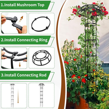 1 Pack Umbrella Trellis for Climbing Plants, 76 Inch Tall Adjustable Plant Support for Outdoor Indoor Garden, Sturdy Metal Core with Plastic Coating, Black