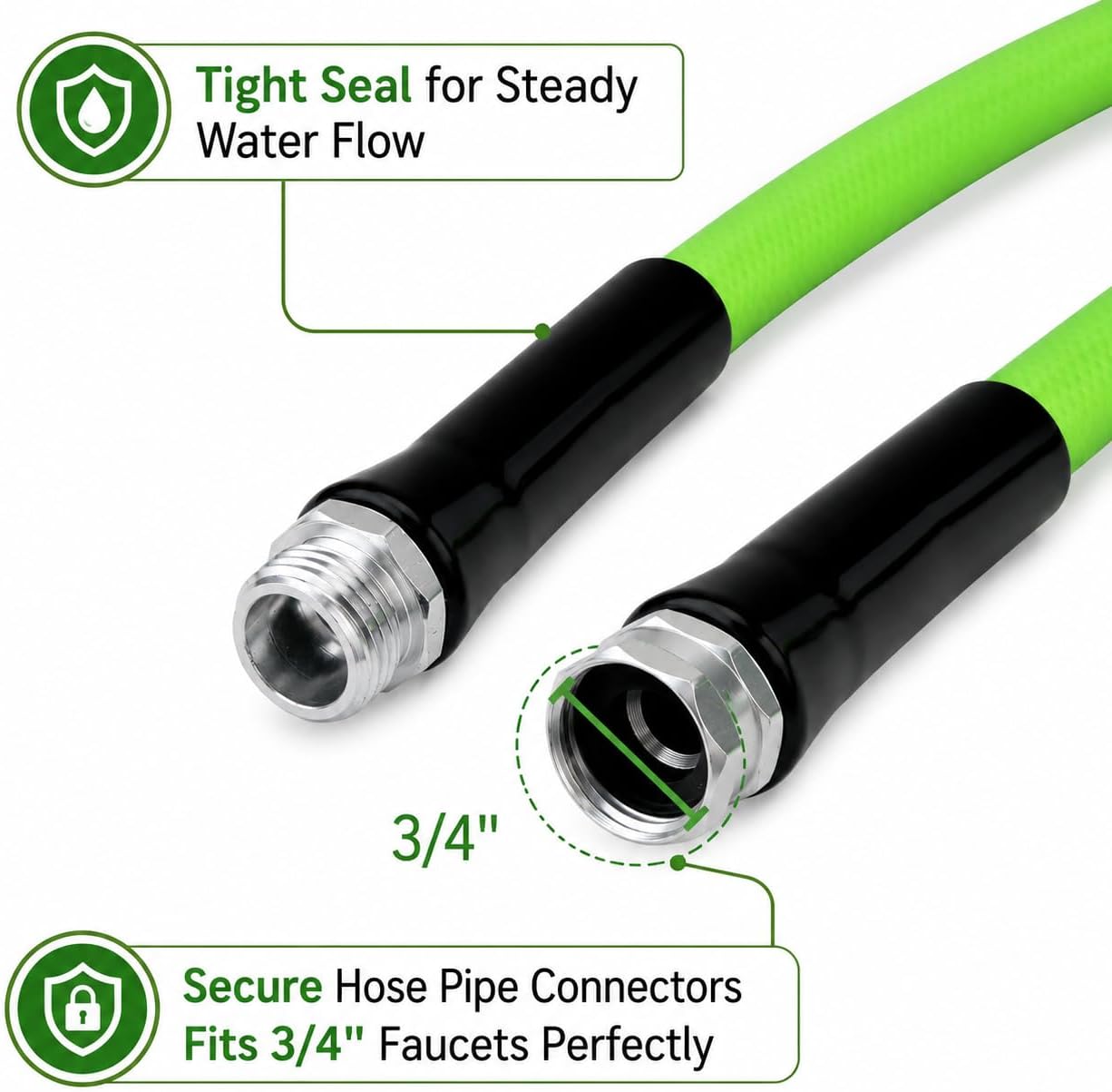 Hybrid Polymer Leader Hose, 5/8" ID x 3 FT, Green, 3/4" GHT Aluminum Fittings, Drinking Water Safe, Hose Reel Connecting Hose