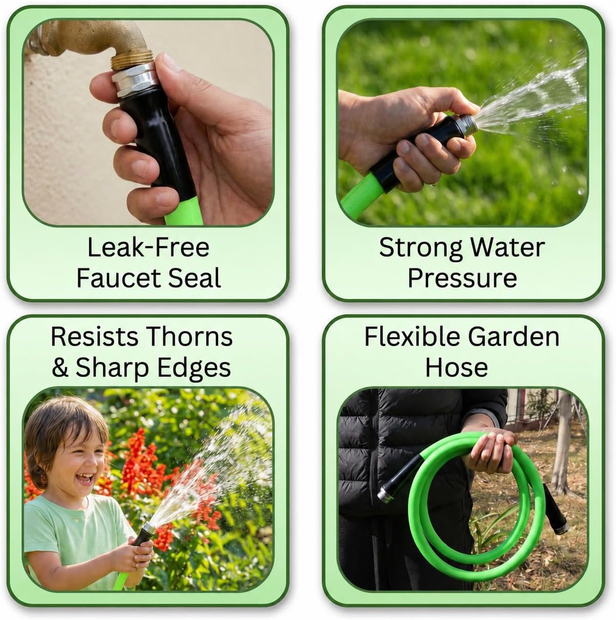 Hybrid Polymer Leader Hose, 5/8" ID x 3 FT, Green, 3/4" GHT Aluminum Fittings, Drinking Water Safe, Hose Reel Connecting Hose