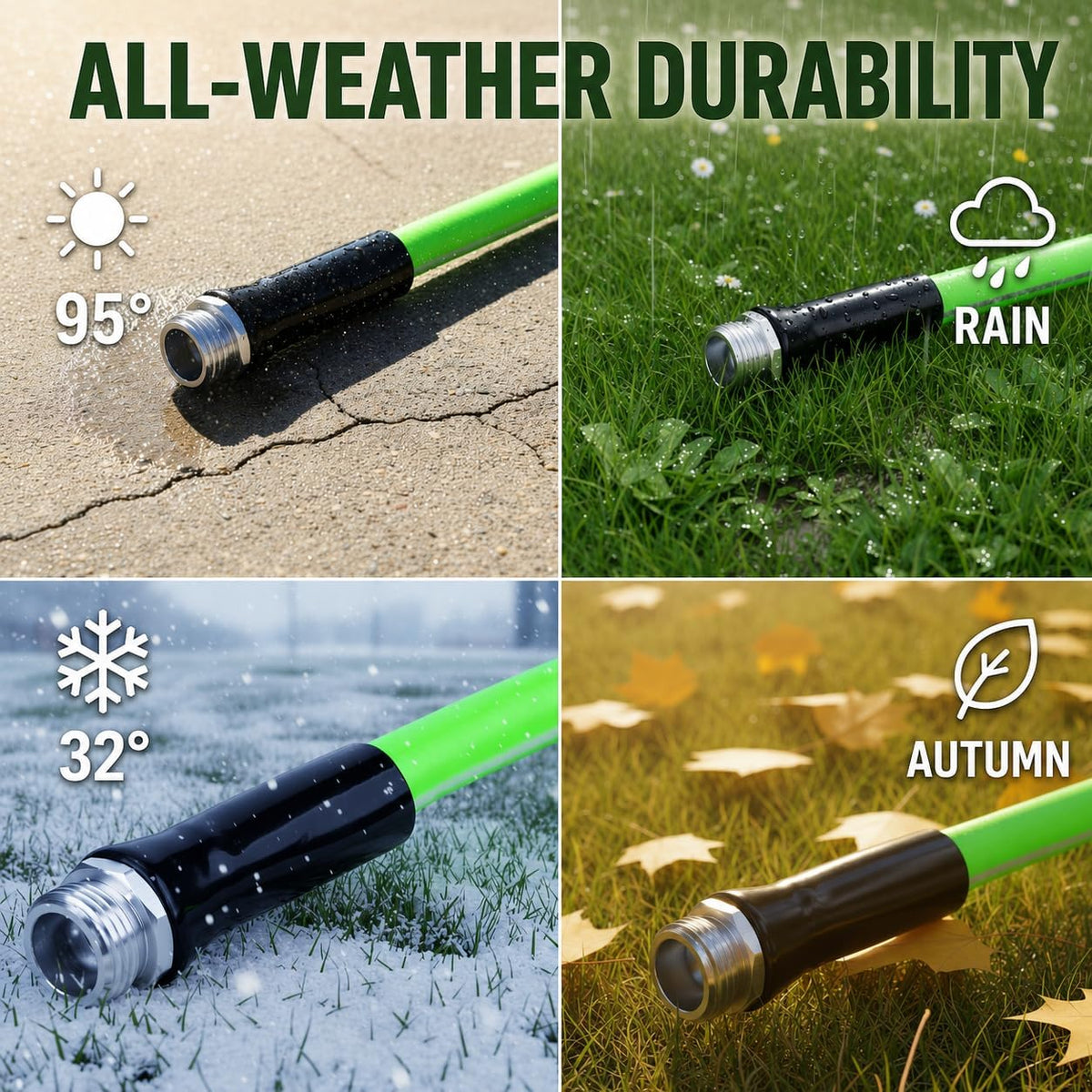 Hybrid Polymer Leader Hose, 5/8" ID x 3 FT, Green, 3/4" GHT Aluminum Fittings, Drinking Water Safe, Hose Reel Connecting Hose