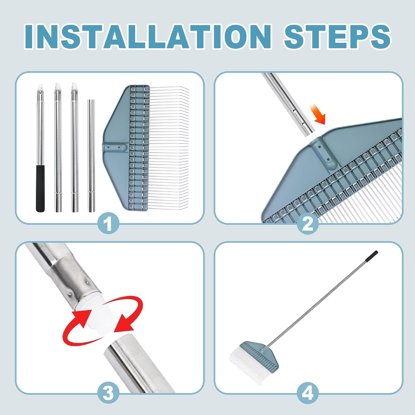 Thatch Rake with 66 Inch Adjustable Handle