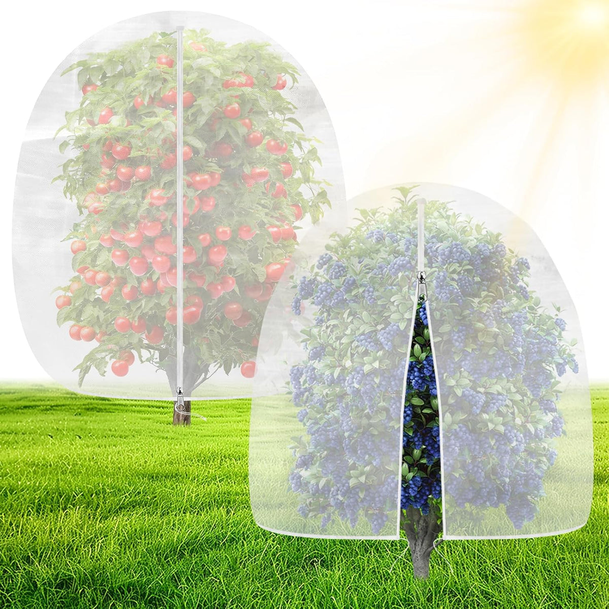 2 Pack Bird Netting for Garden, 8 x 8 FT Blueberry Bush Netting Cover with Zipper, Drawstring Reusable Mesh Plant Protector for Shrubs Bush Fruit Tree Potted