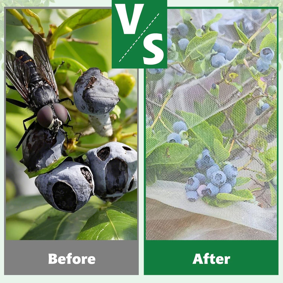 2 Pack Bird Netting for Garden, 8 x 8 FT Blueberry Bush Netting Cover with Zipper, Drawstring Reusable Mesh Plant Protector for Shrubs Bush Fruit Tree Potted
