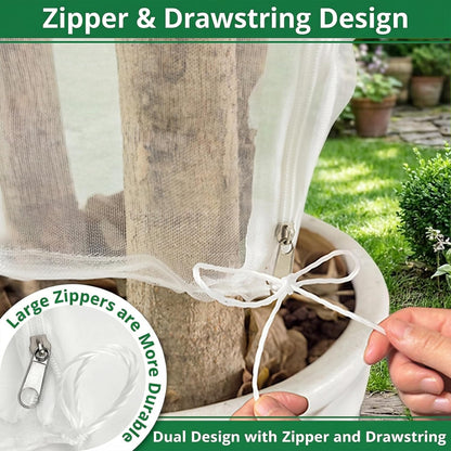 2 Pack Bird Netting for Garden, 8 x 8 FT Blueberry Bush Netting Cover with Zipper, Drawstring Reusable Mesh Plant Protector for Shrubs Bush Fruit Tree Potted