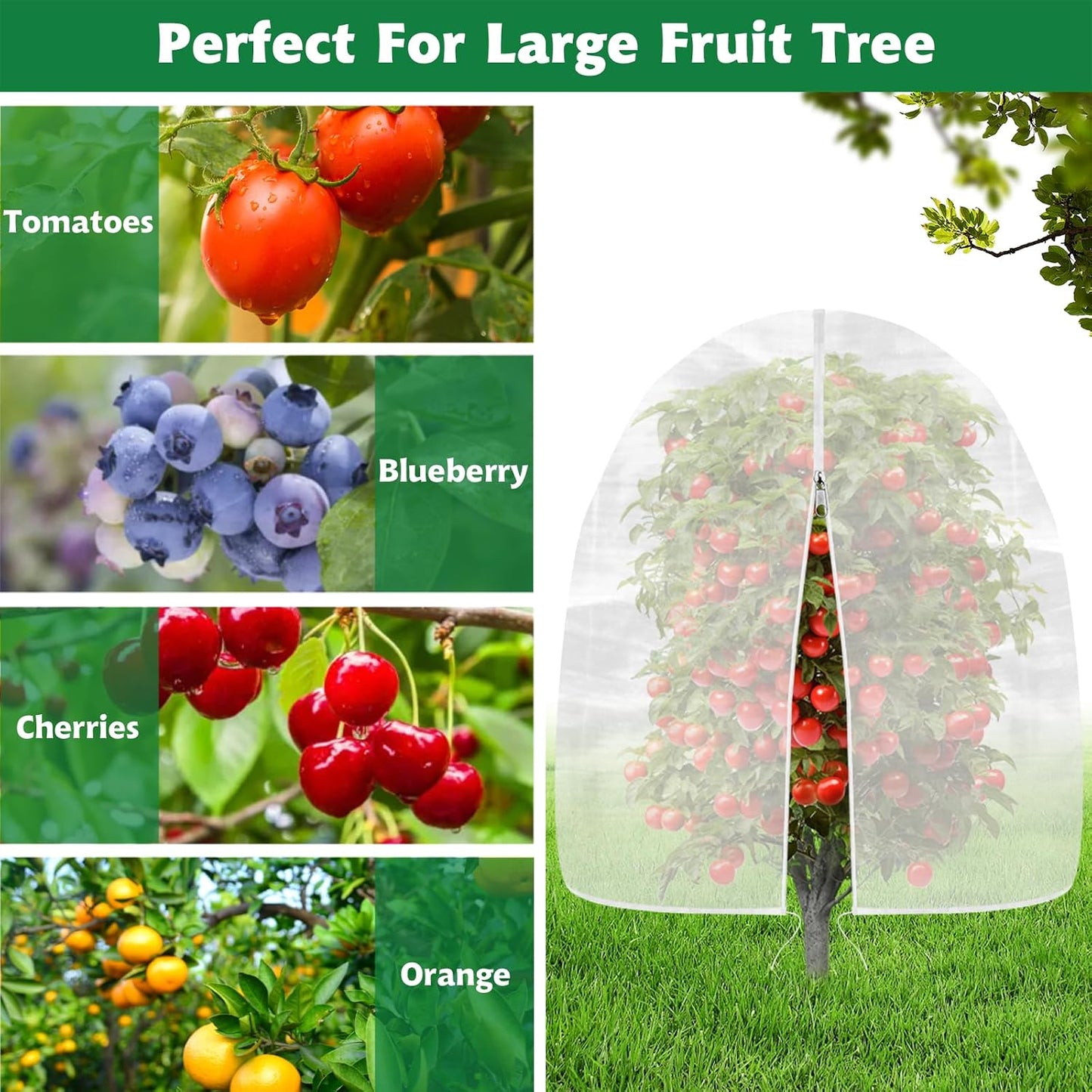 2 Pack Bird Netting for Garden, 8 x 8 FT Blueberry Bush Netting Cover with Zipper, Drawstring Reusable Mesh Plant Protector for Shrubs Bush Fruit Tree Potted