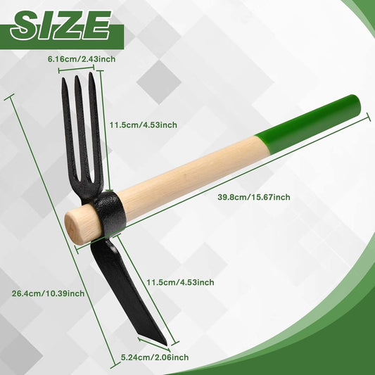 Hoe and Cultivator Hand Tiller Hoe Cultivator 2 in 1 Hand Garden Tools with Wooden Handle Sturdy 3 Claw Tiller Carbon Steel Heavy Duty for Loosening Soil, Weeding, Cultivating and Digging