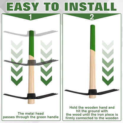 Hoe and Cultivator Hand Tiller Hoe Cultivator 2 in 1 Hand Garden Tools with Wooden Handle Sturdy 3 Claw Tiller Carbon Steel Heavy Duty for Loosening Soil, Weeding, Cultivating and Digging