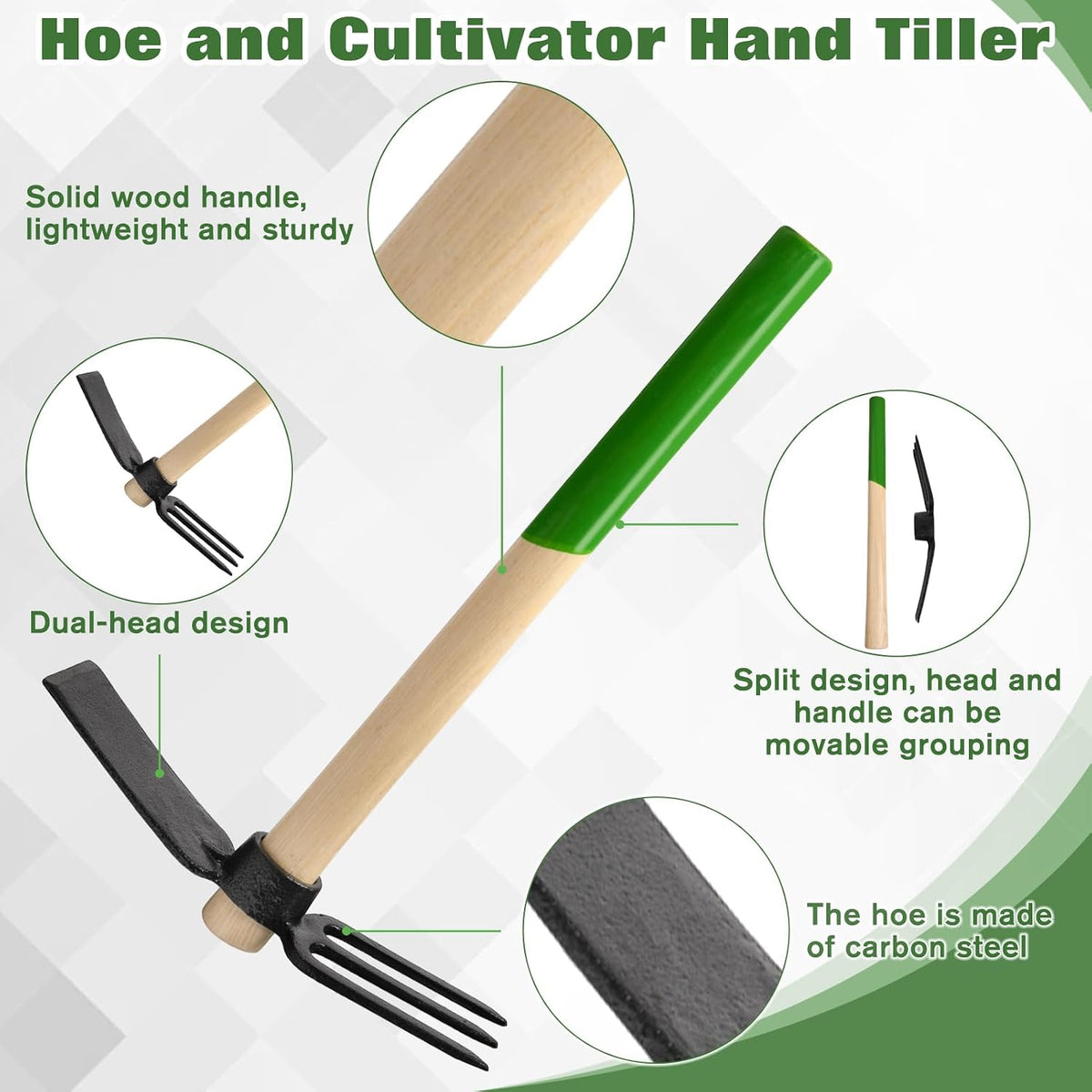 Hoe and Cultivator Hand Tiller Hoe Cultivator 2 in 1 Hand Garden Tools with Wooden Handle Sturdy 3 Claw Tiller Carbon Steel Heavy Duty for Loosening Soil, Weeding, Cultivating and Digging
