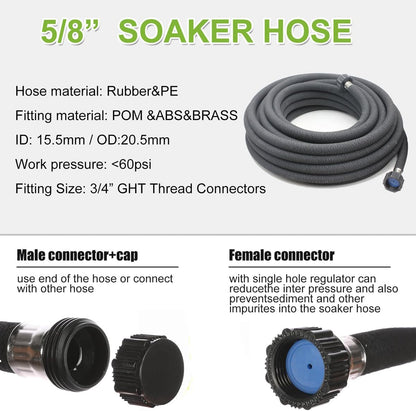 Soaker Hose 5/8" 10ft Round Rubber Garden Soaker Hoses