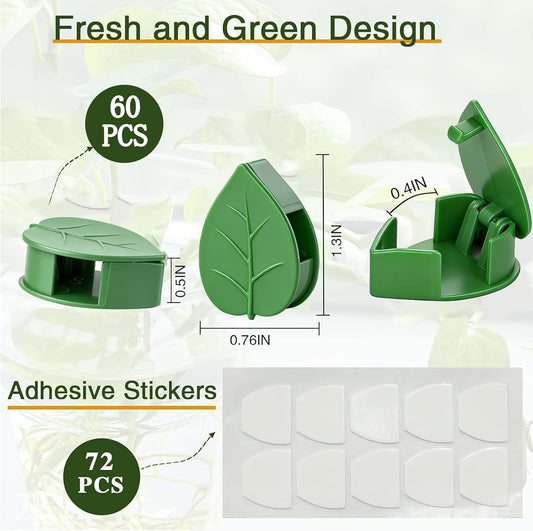 60 pcs Plant Wall Clips with 72 Pieces Acrylic Adhesive Sticker - Plant Climbing Wall Fixture Clips Plant Fixer Invisible Wall Vines Fixing Clips Self-Adhesive Hook Plant Clips