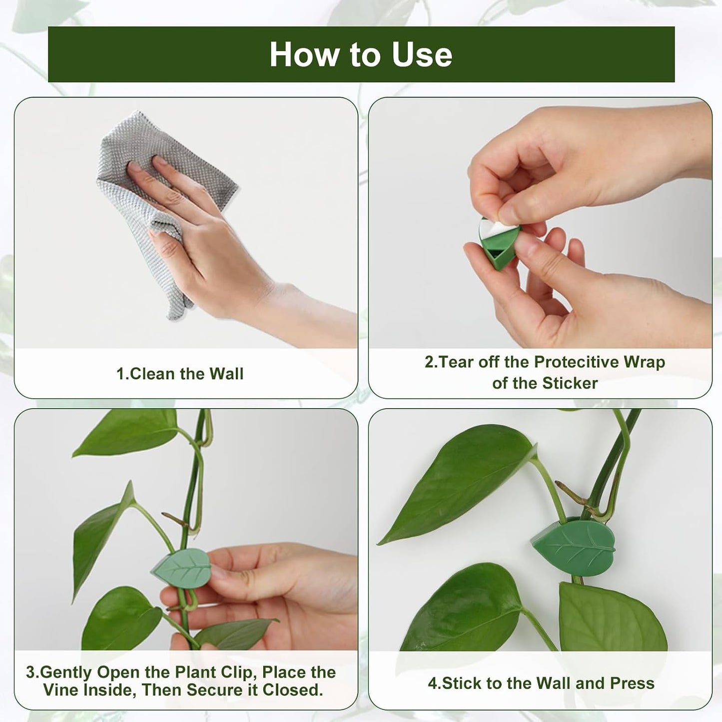 60 pcs Plant Wall Clips with 72 Pieces Acrylic Adhesive Sticker - Plant Climbing Wall Fixture Clips Plant Fixer Invisible Wall Vines Fixing Clips Self-Adhesive Hook Plant Clips