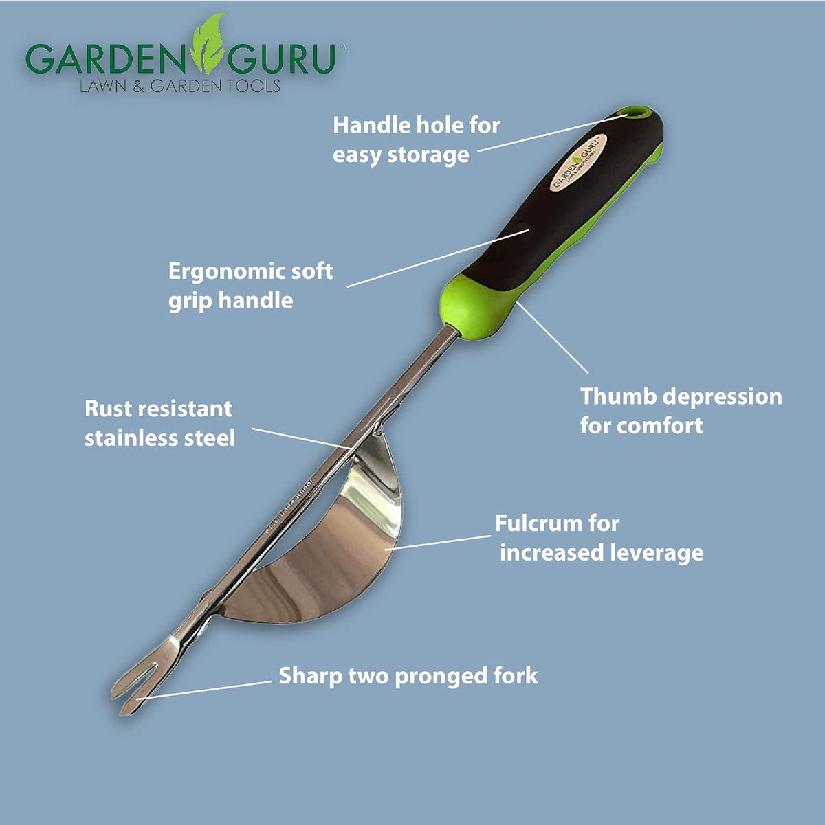 Dandelion Weeder Tool with Ergonomic Handle & Fulcrum - Stainless Steel Weed Puller for Planting, Weeding, Flower and Vegetable Care in Lawn Garden Yard | Rust Resistant