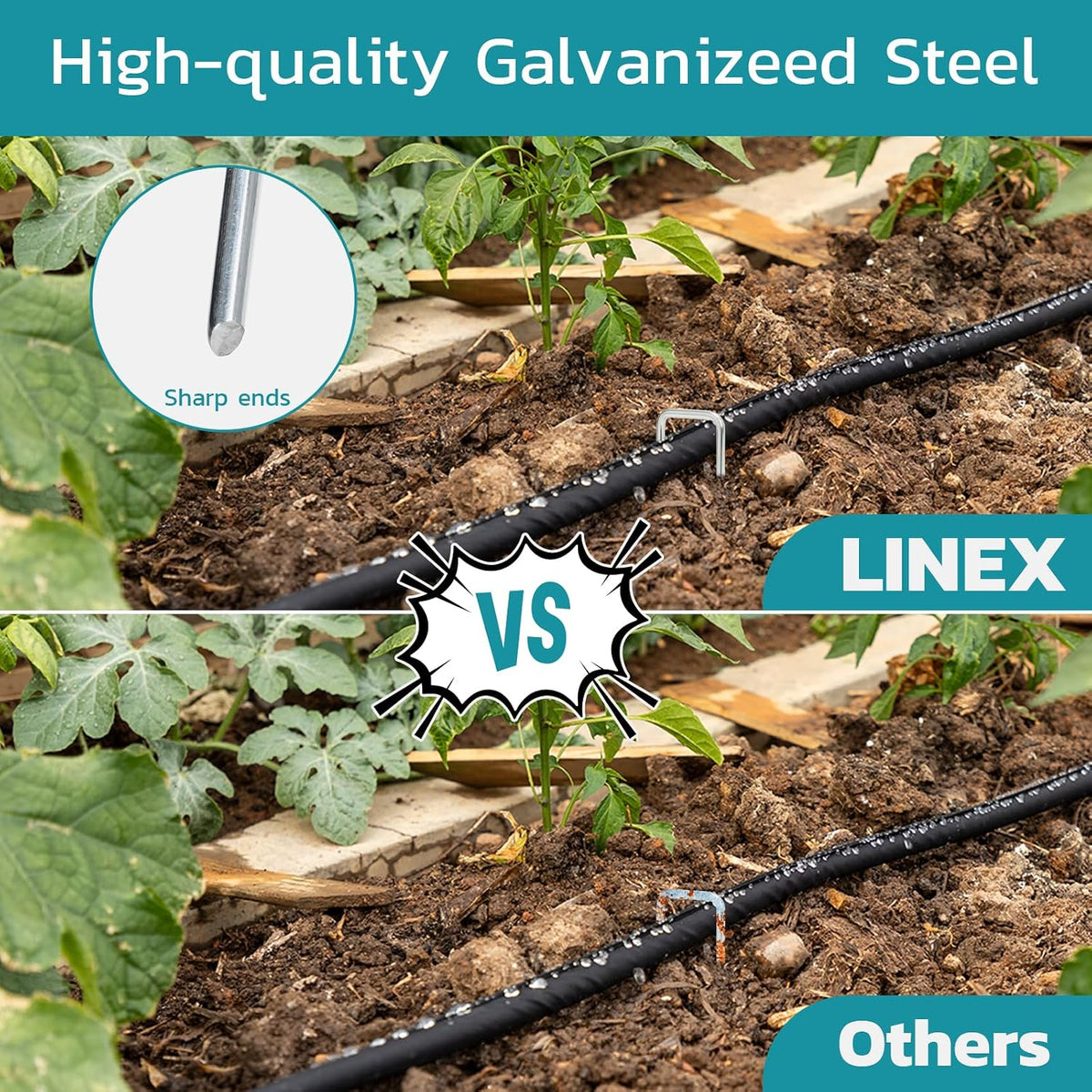 Landscape Staples 6 Inch 25 Pack, Anti-Rust Garden Staples Stakes Landscape Fabric Pins for Weed Barrier Tent Drip Irrigation Tubing Ground Lawn Cover