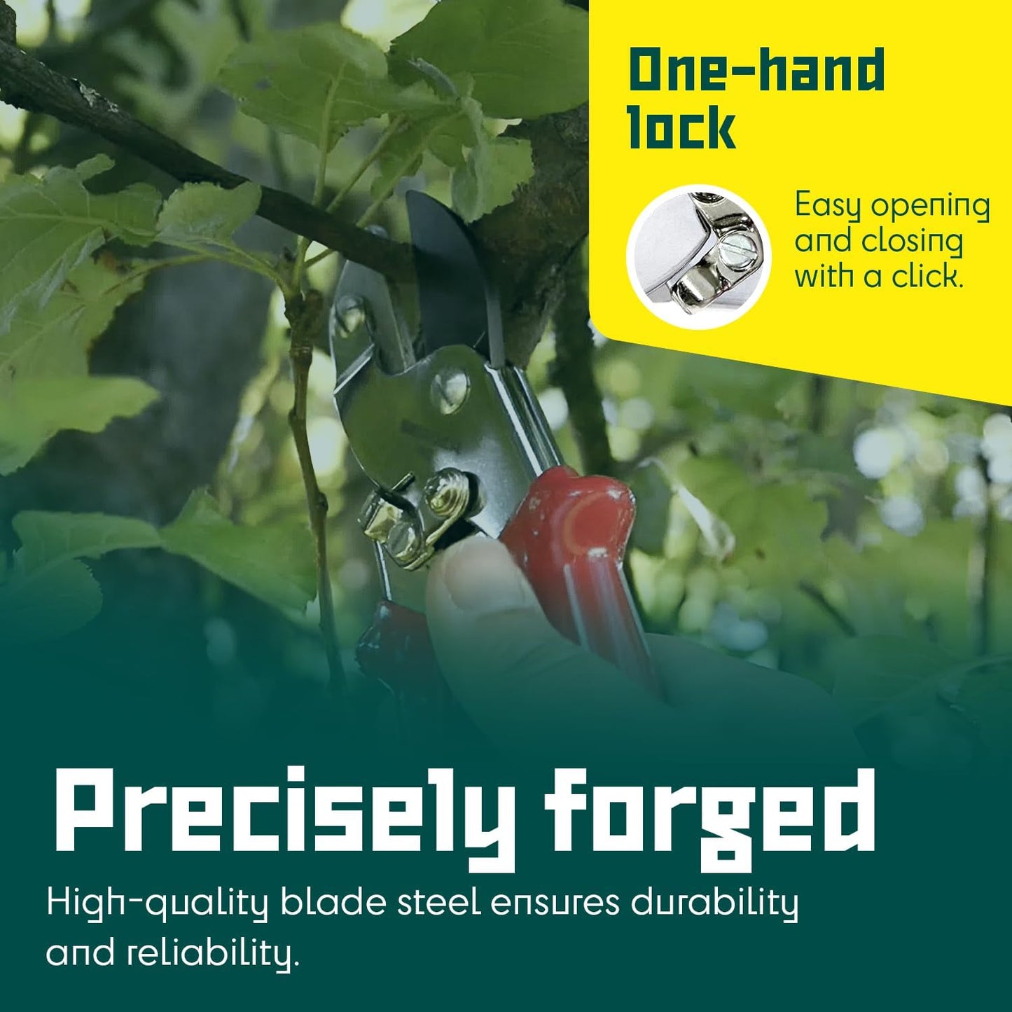 BERGER Anvil Hand Shears – Professional Garden Pruners with Anti-Stick Replaceable Blade, Non-Slip Handles, For Cutting Hard & Resinous Wood, Trimming – 1902