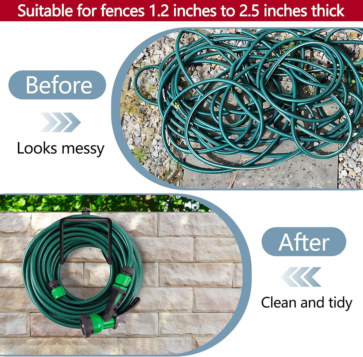 2 Pack Garden Hose Holder, Heavy Duty Wall Mount Hose Hanger