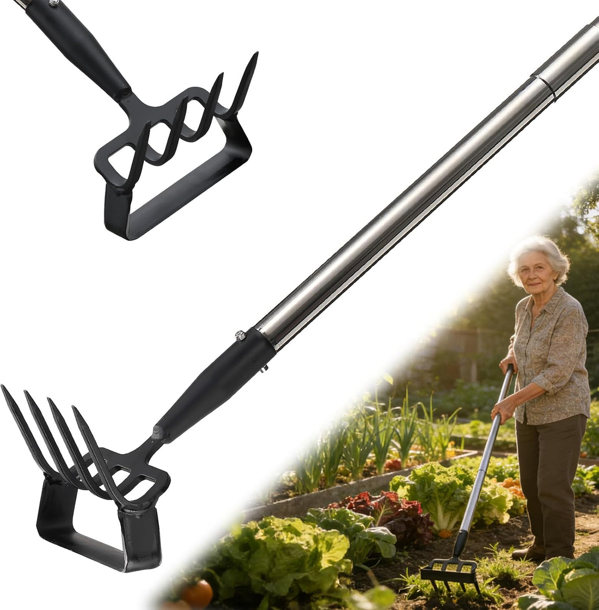 Garden Hoe,2 in 1 Heavy Duty Stirrup Hoe and Cultivator Gardening Tool with 60” Adjustable Long Handle,Lightweight Weeding Rake for Fast Weeds Grass Removal,Cultivating,Loosen Soil, Sharp Blade