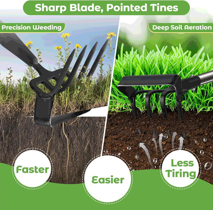 Garden Hoe,2 in 1 Heavy Duty Stirrup Hoe and Cultivator Gardening Tool with 60” Adjustable Long Handle,Lightweight Weeding Rake for Fast Weeds Grass Removal,Cultivating,Loosen Soil, Sharp Blade