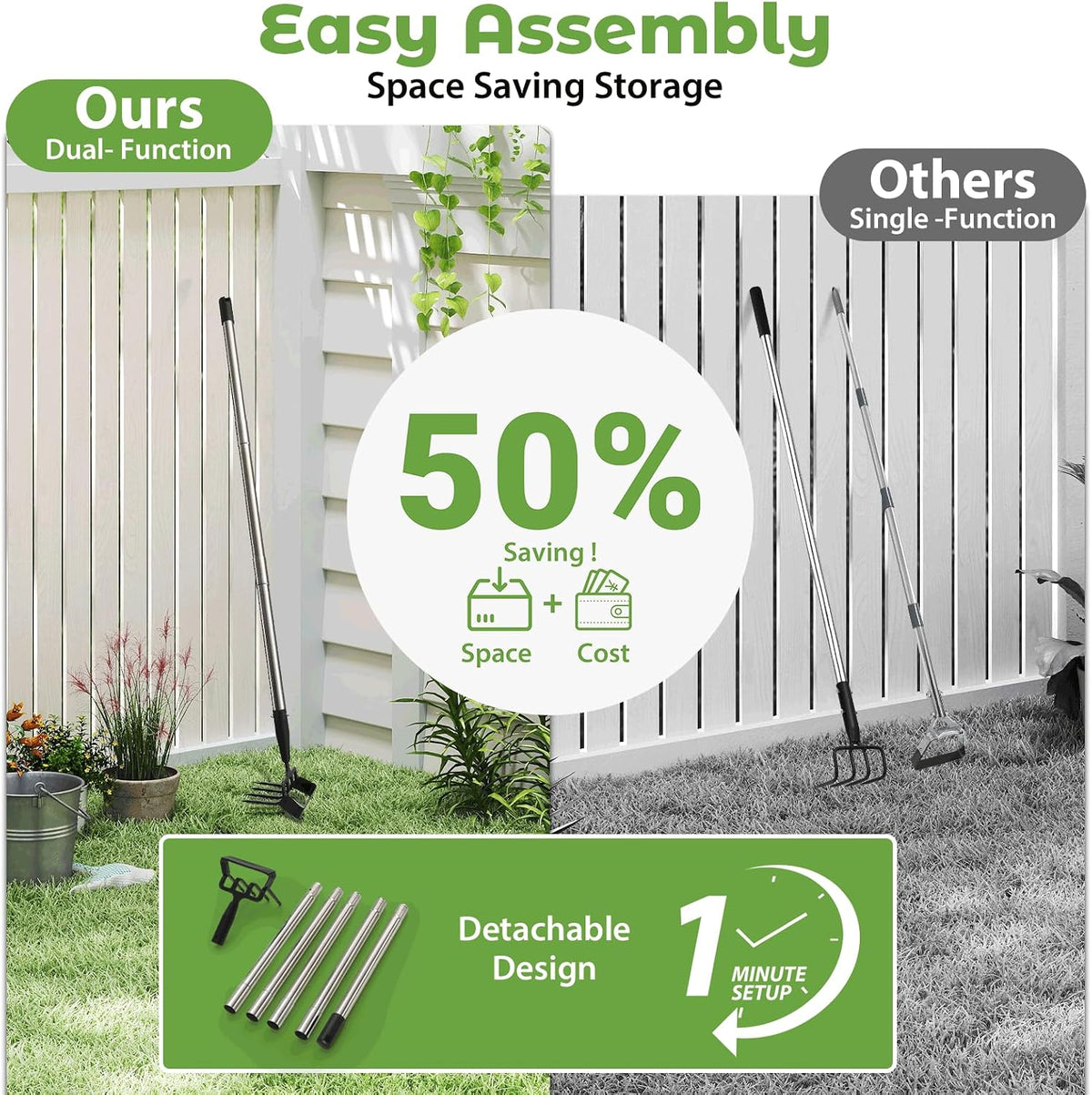 Garden Hoe,2 in 1 Heavy Duty Stirrup Hoe and Cultivator Gardening Tool with 60” Adjustable Long Handle,Lightweight Weeding Rake for Fast Weeds Grass Removal,Cultivating,Loosen Soil, Sharp Blade