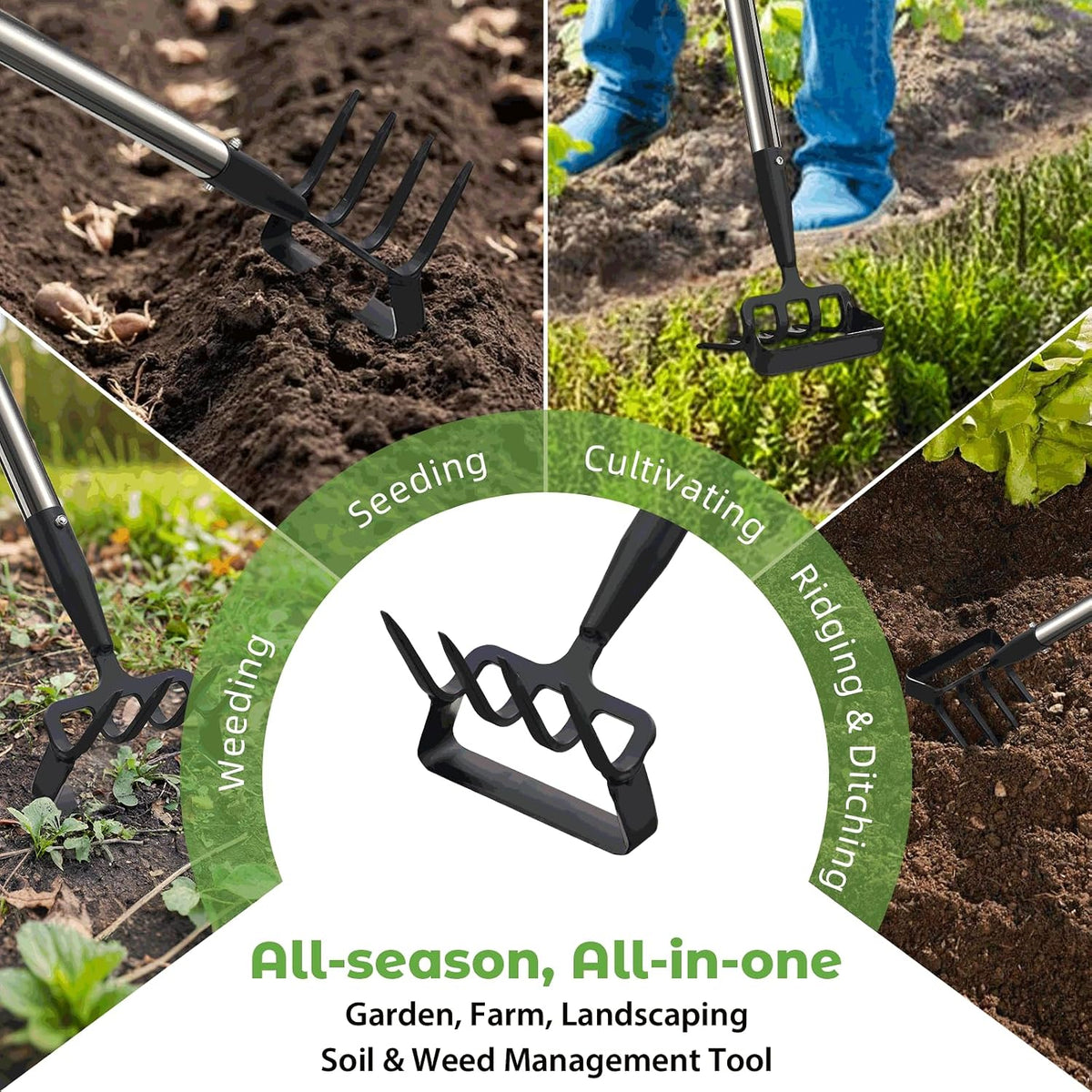 Garden Hoe,2 in 1 Heavy Duty Stirrup Hoe and Cultivator Gardening Tool with 60” Adjustable Long Handle,Lightweight Weeding Rake for Fast Weeds Grass Removal,Cultivating,Loosen Soil, Sharp Blade