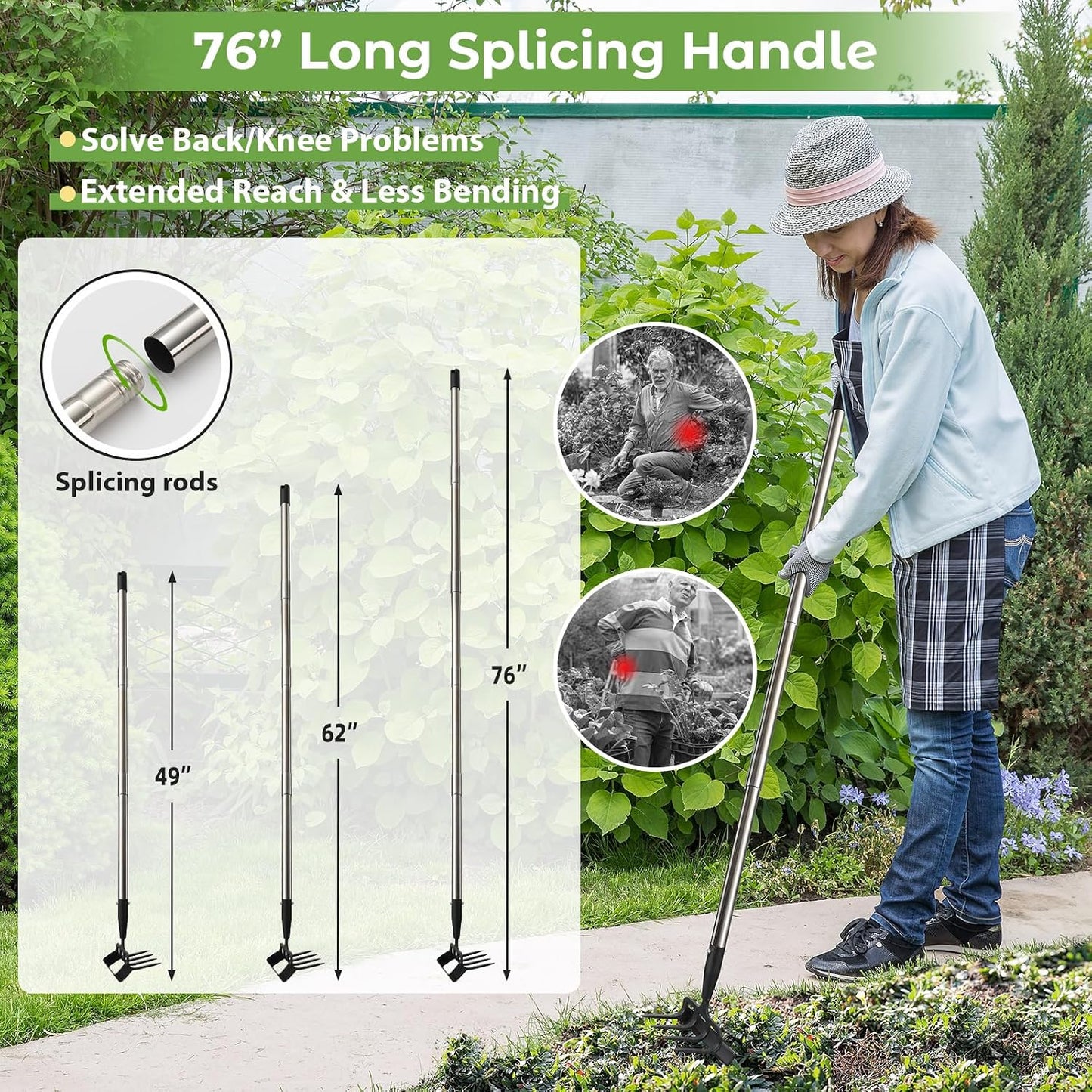 Garden Hoe,2 in 1 Heavy Duty Stirrup Hoe and Cultivator Gardening Tool with 60” Adjustable Long Handle,Lightweight Weeding Rake for Fast Weeds Grass Removal,Cultivating,Loosen Soil, Sharp Blade