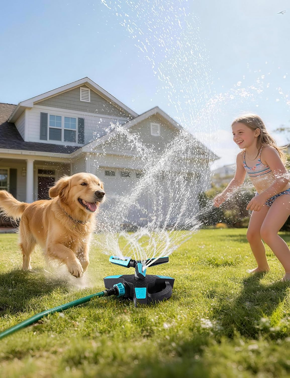 Rotating Sprinkler for Yard, Lawn Water Sprinkler for Kids, Blue
