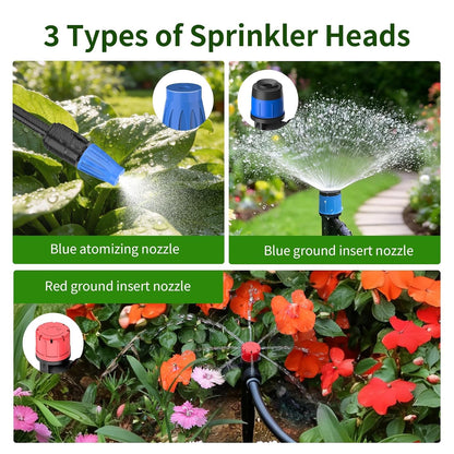 Drip Irrigation System, 165FT Garden Watering System with Water Timer for Garden Hose, Garden Irrigation with Soaker Hose & 3 Adjustable Nozzles, 80PCS Tool-Free DIY Setup for Greenhouse, Lawn