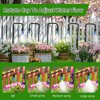 Drip Irrigation System, 165FT Garden Watering System with Water Timer for Garden Hose, Garden Irrigation with Soaker Hose & 3 Adjustable Nozzles, 80PCS Tool-Free DIY Setup for Greenhouse, Lawn