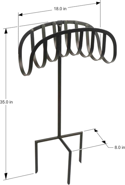 Liberty Garden Freestanding Decorative Powder Coated Steel Manger Garden Hose Holder Storage Stand with 3 Prong Anchor Support, Black