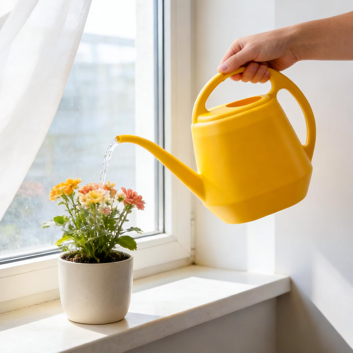 1Gal Yellow Plastic Watering Can Long Spout Indoor Greenhouse Plant