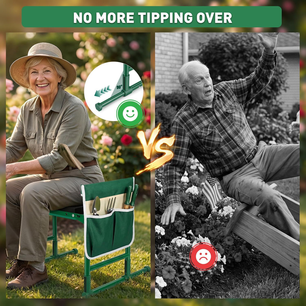 Garden Kneeler and Seat for Seniors – Heavy Duty Anti-Tip Gardening Stool