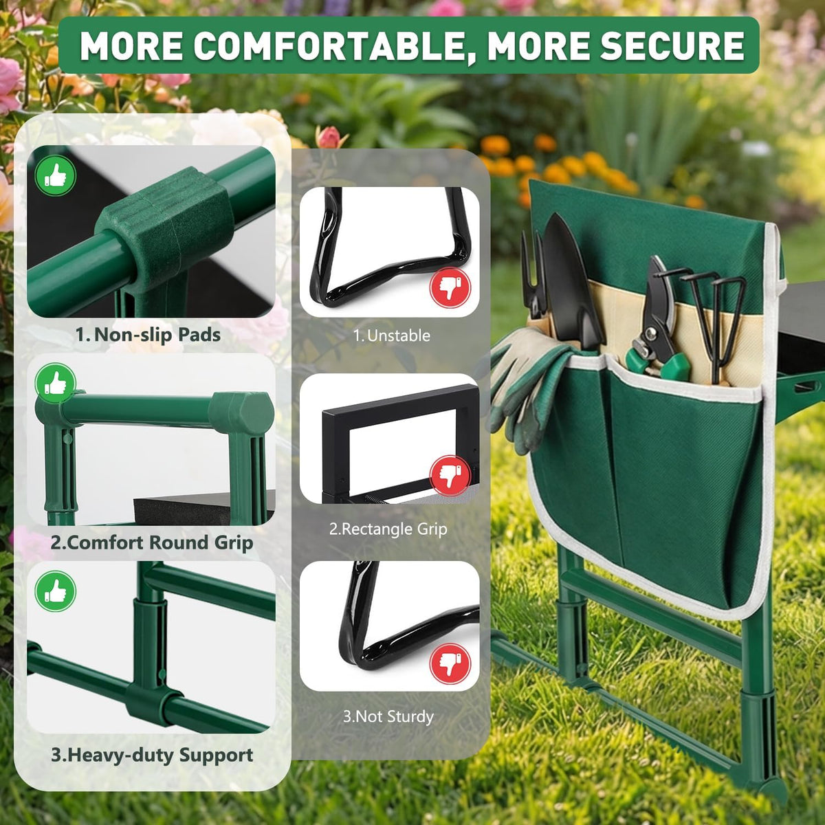 Garden Kneeler and Seat for Seniors – Heavy Duty Anti-Tip Gardening Stool