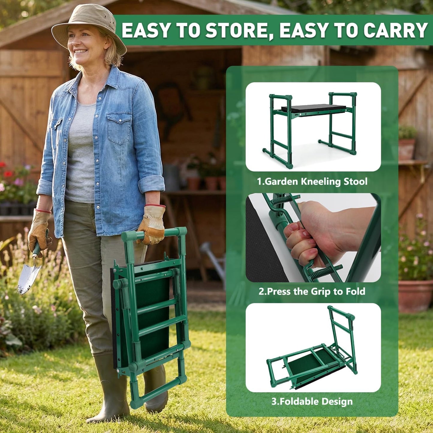 Garden Kneeler and Seat for Seniors – Heavy Duty Anti-Tip Gardening Stool