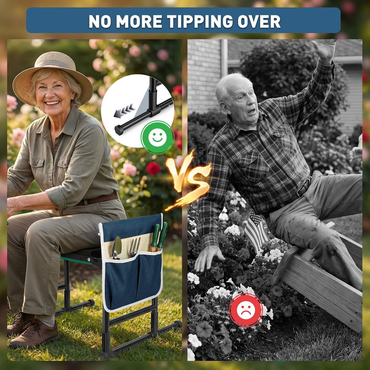 Garden Kneeler and Seat for Seniors – Heavy Duty Anti-Tip Gardening Stool