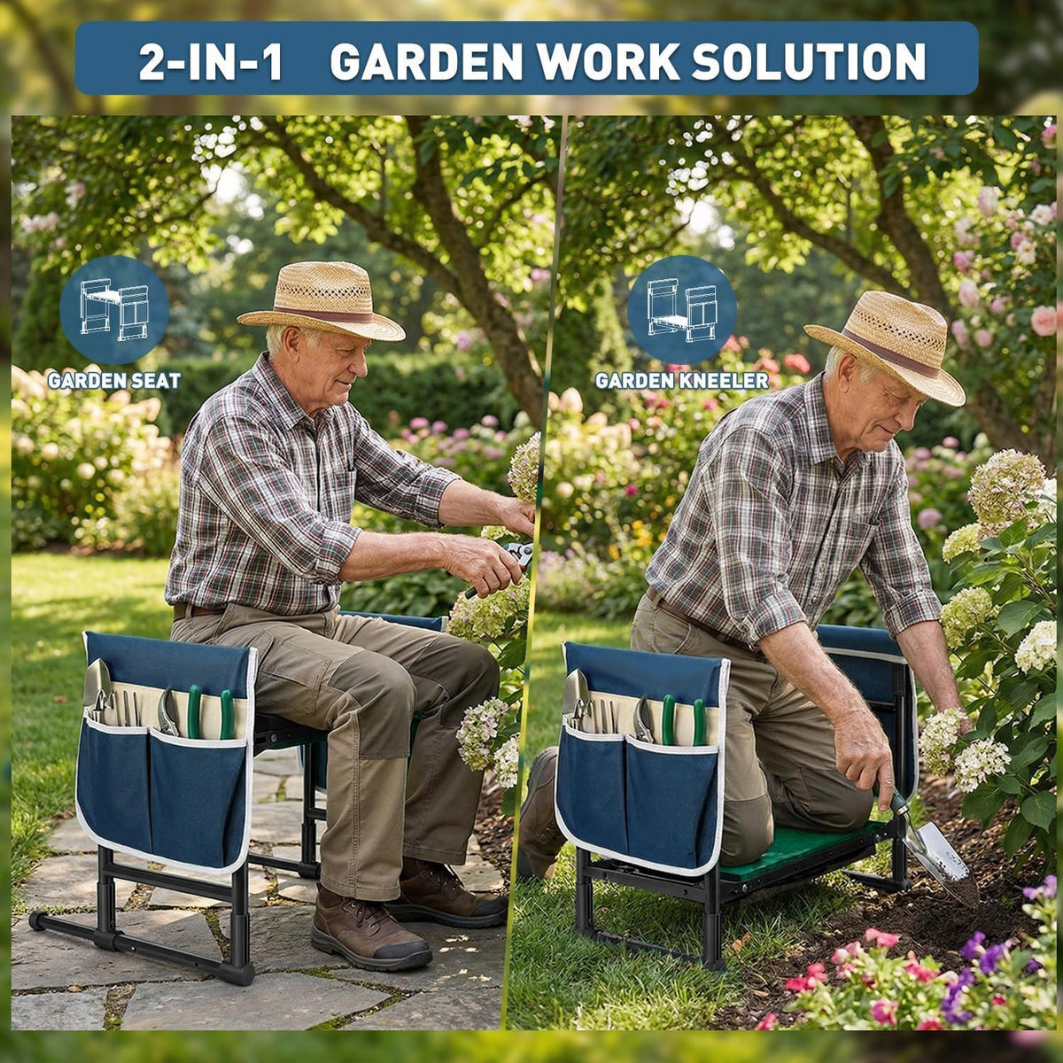 Garden Kneeler and Seat for Seniors – Heavy Duty Anti-Tip Gardening Stool