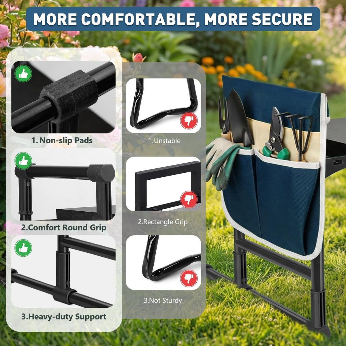 Garden Kneeler and Seat for Seniors – Heavy Duty Anti-Tip Gardening Stool