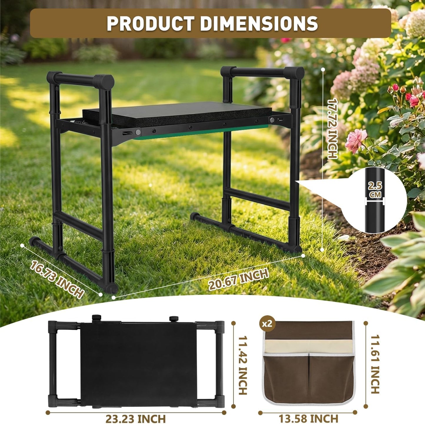 Garden Kneeler and Seat for Seniors – Heavy Duty Anti-Tip Gardening Stool