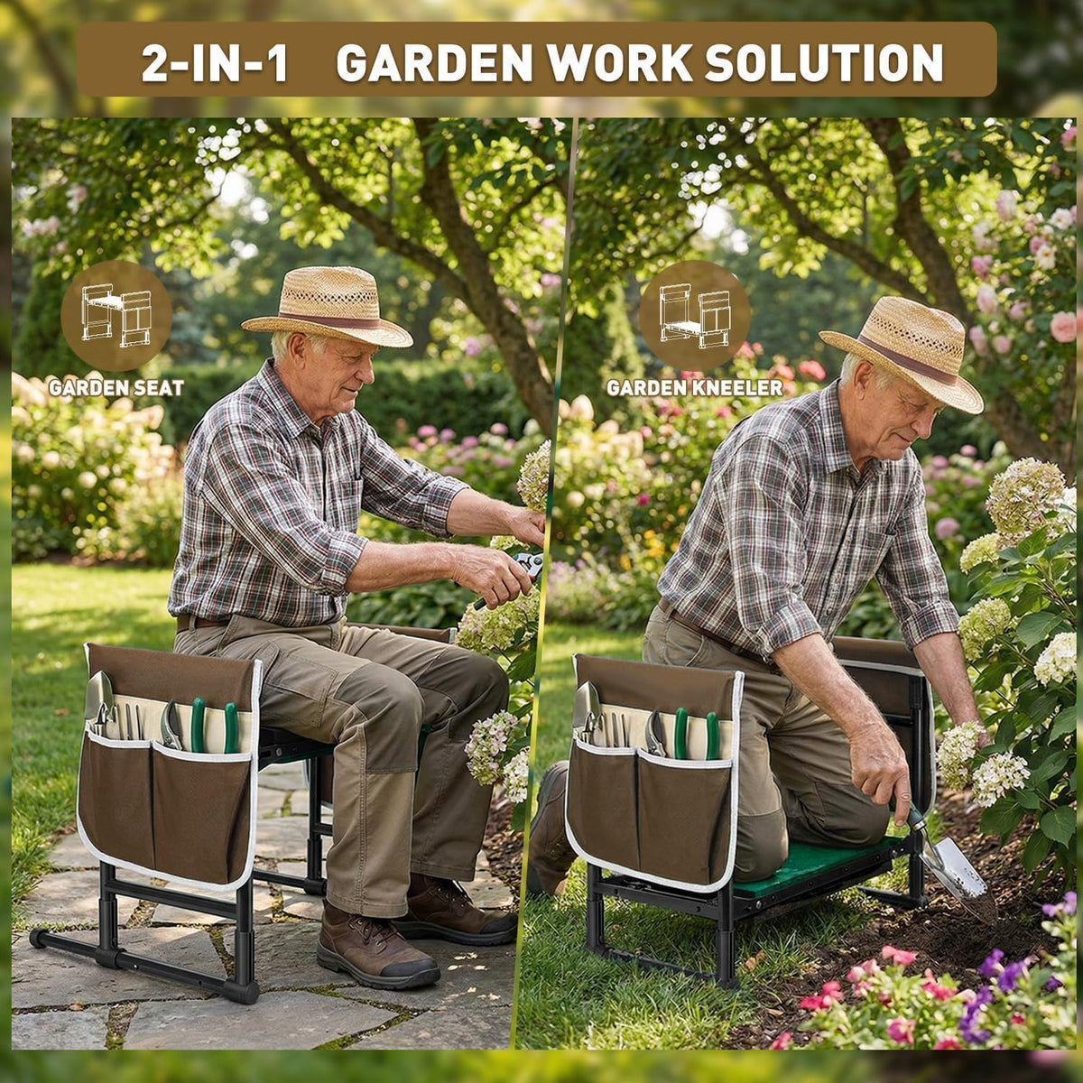 Garden Kneeler and Seat for Seniors – Heavy Duty Anti-Tip Gardening Stool