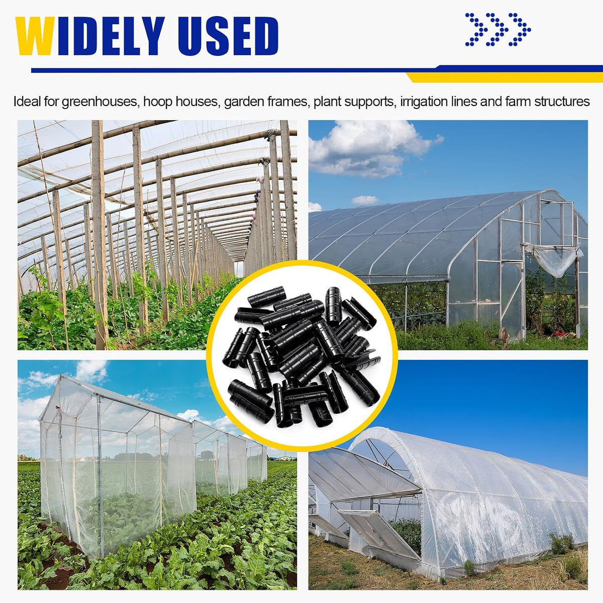 100 Pcs 1-1/4 Inch Greenhouse Clips, 32mm Black Plastic Clamp Garden Buildings Frame Snap PVC Pipe Tube Clips for Greenhouse Films Sunshade Nets Row Covers Shelters Fixing, Farming, Gardening