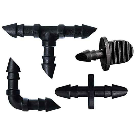 67431 1/4" Barb 30-Piece Drip Irrigation, Drip Fitting Assortment, 10 Couplings, 10 Plugs, 5 Tees, and 5 Elbows