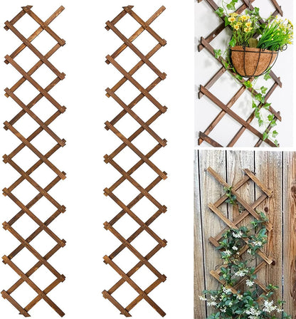 Extensible Natural Garden Wooden Fence Lattice, 75"x11.8", 2Pack
