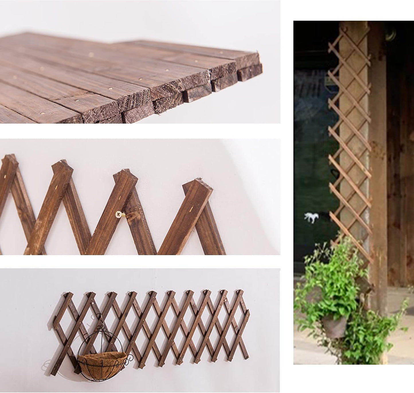 Extensible Natural Garden Wooden Fence Lattice, 75"x11.8", 2Pack