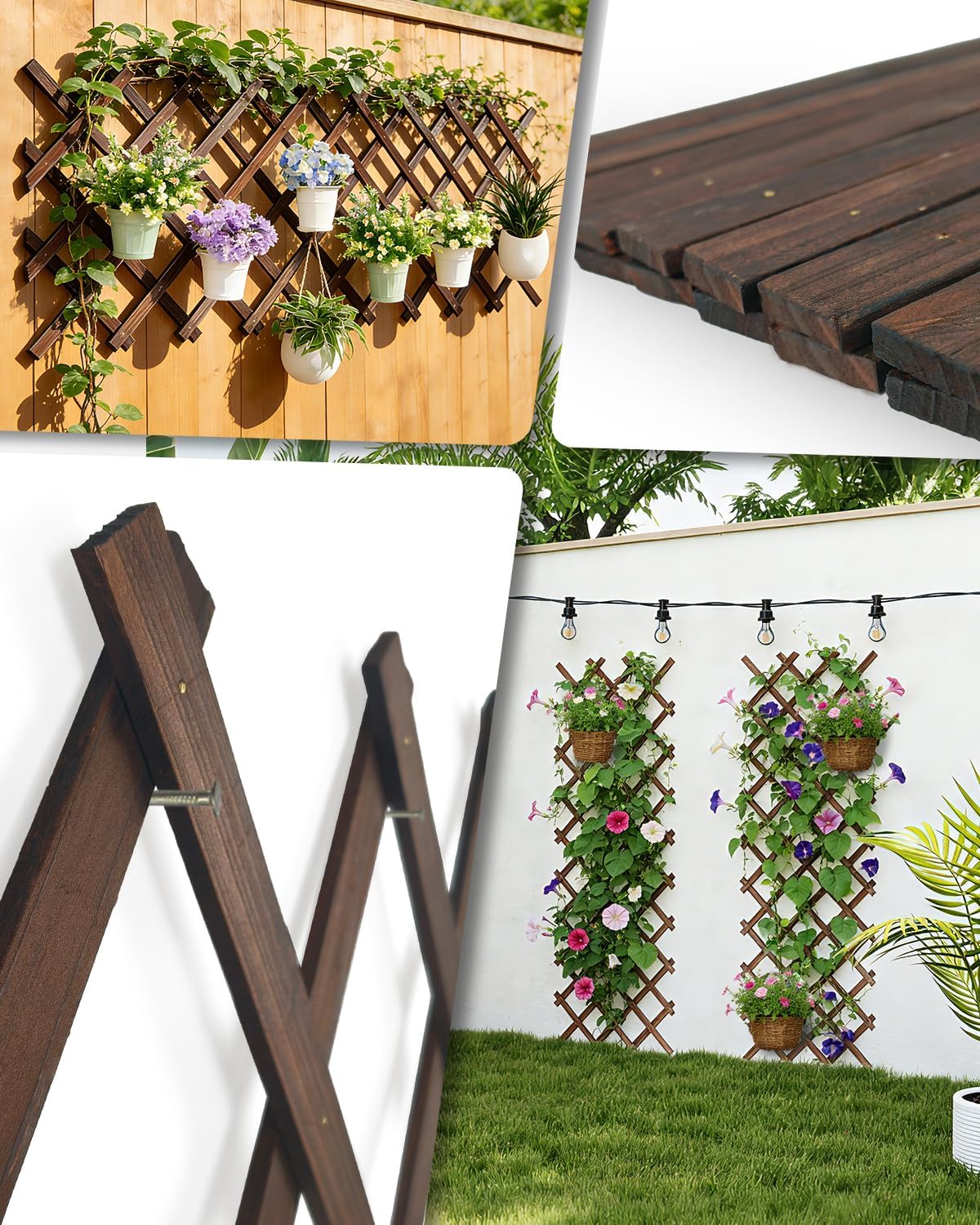 Extensible Natural Garden Wooden Fence Lattice, 75"x11.8", 2Pack