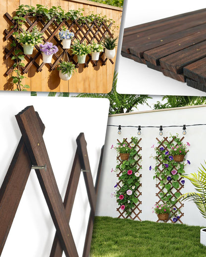Extensible Natural Garden Wooden Fence Lattice, 75"x11.8", 2Pack