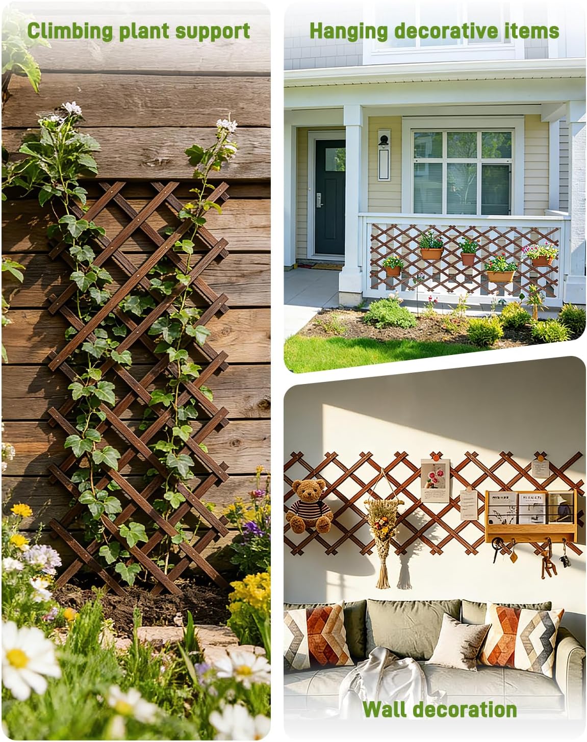 Extensible Natural Garden Wooden Fence Lattice, 75"x11.8", 2Pack