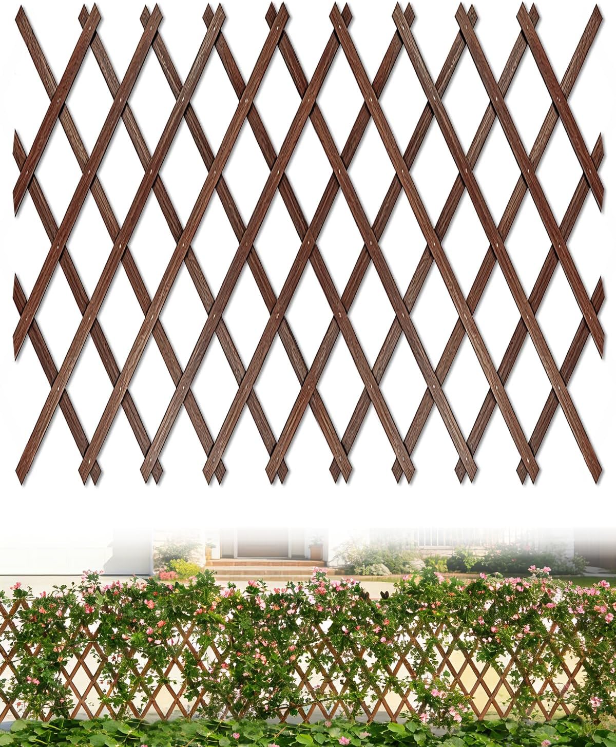 Extensible Natural Garden Wooden Fence Lattice, 75"x11.8", 2Pack