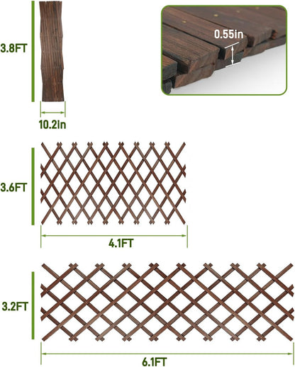 Extensible Natural Garden Wooden Fence Lattice, 75"x11.8", 2Pack