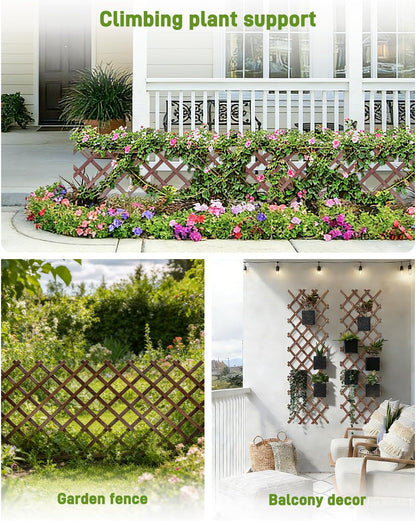 Extensible Natural Garden Wooden Fence Lattice, 75"x11.8", 2Pack