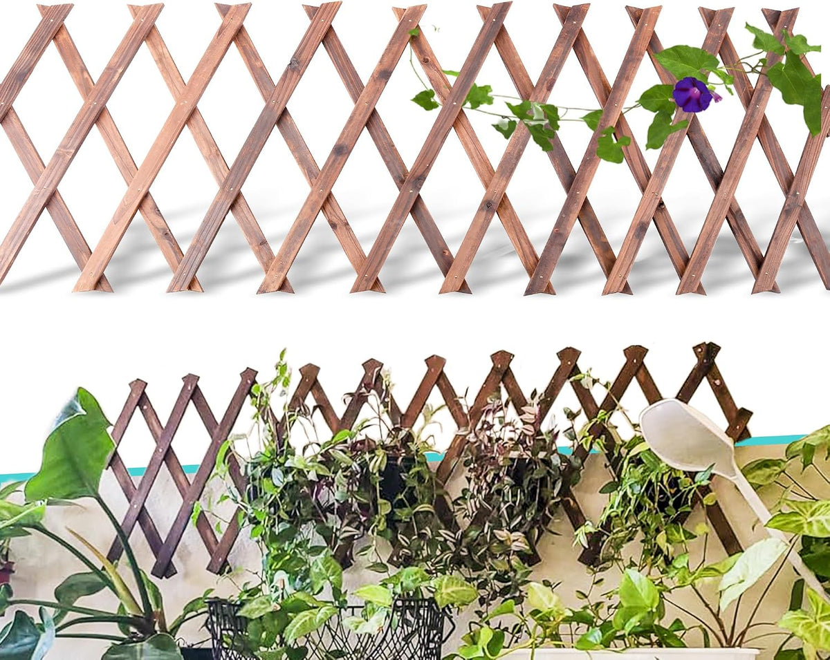 Extensible Natural Garden Wooden Fence Lattice, 75"x11.8", 2Pack