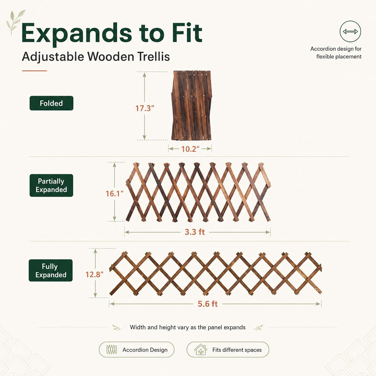 Extensible Natural Garden Wooden Fence Lattice, 75"x11.8", 2Pack