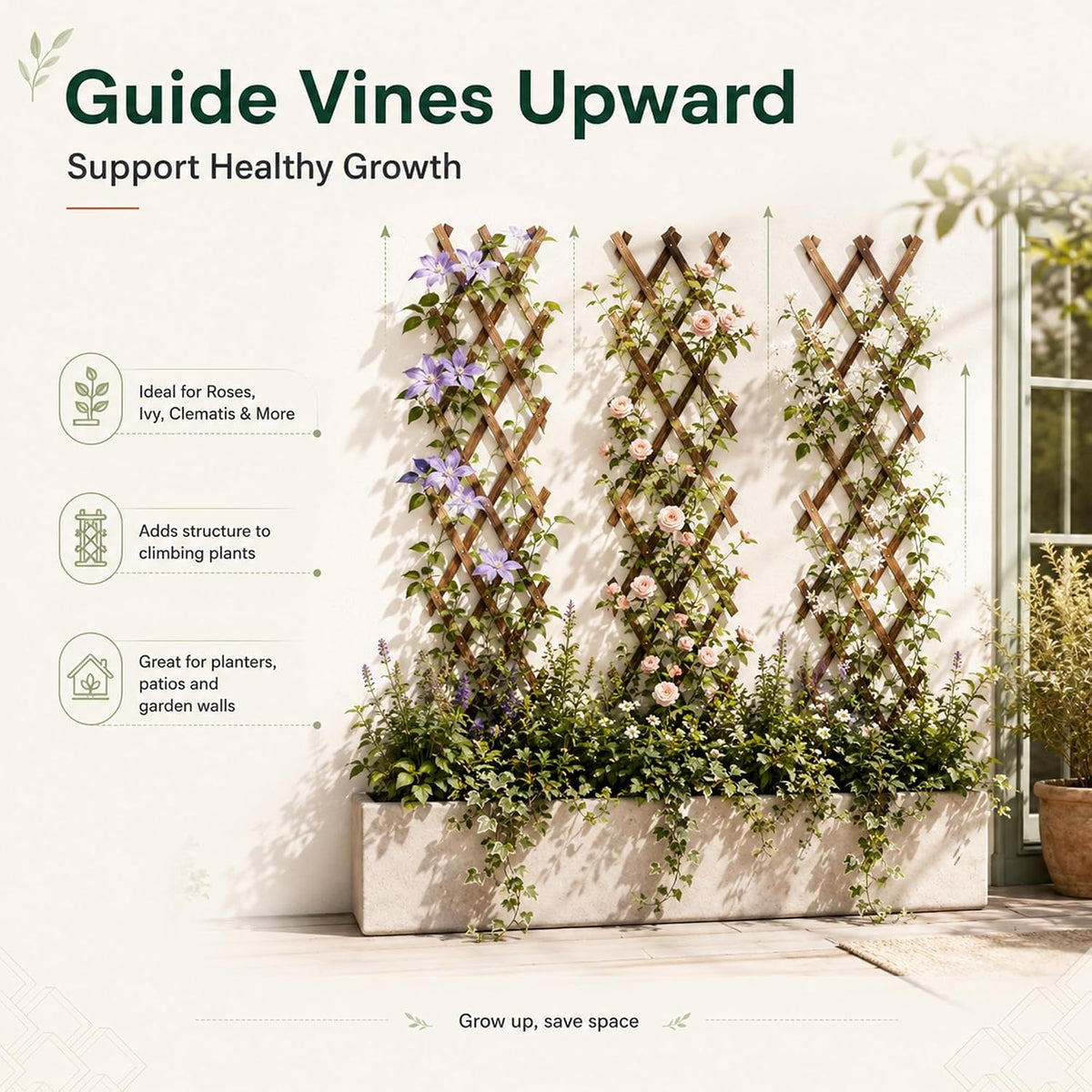 Extensible Natural Garden Wooden Fence Lattice, 75"x11.8", 2Pack